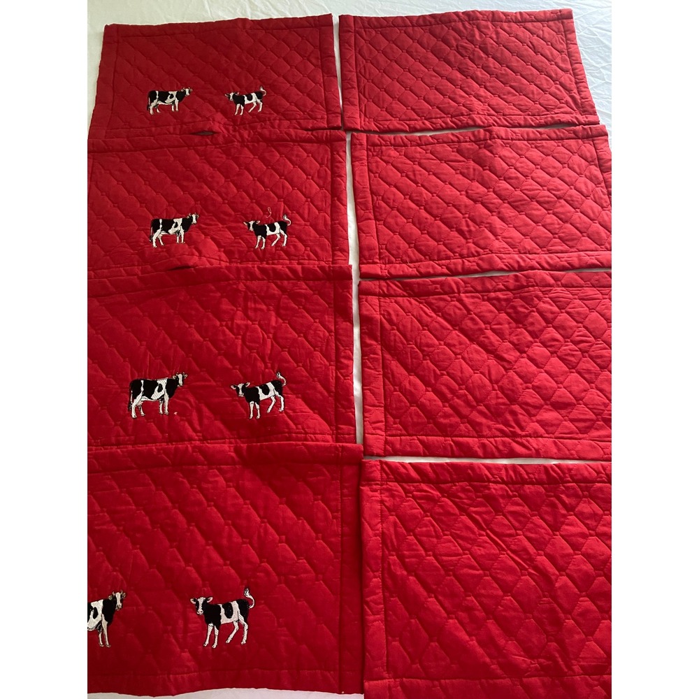 Handmade Country Farmhouse Quilted Placemats – Set of 8 (Red)